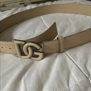 Dolce & Gabbana Beige Leather Belt with Interlocking DG Buckle